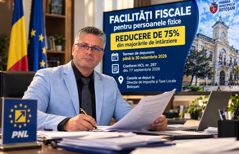 Botoșănenii pot beneficia de Reducerea cu 75% a majorărilor de întârziere la taxele și impozitele Locale